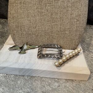 Vintage Set of 3 Silver Tone Hair Clips